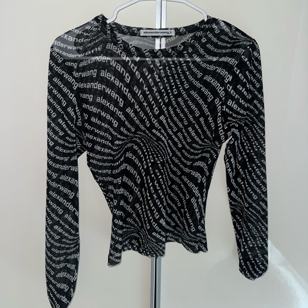 Alexander Wang Black and White Logo Print Blouse